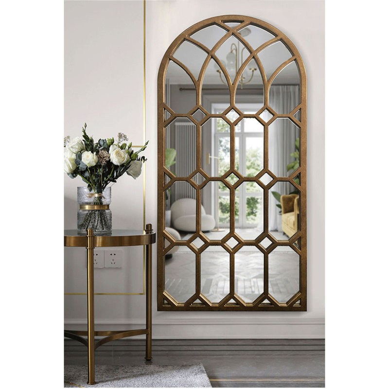 American-style vintage arched ironwork window mirror for hallway faux window decoration hanging mirror