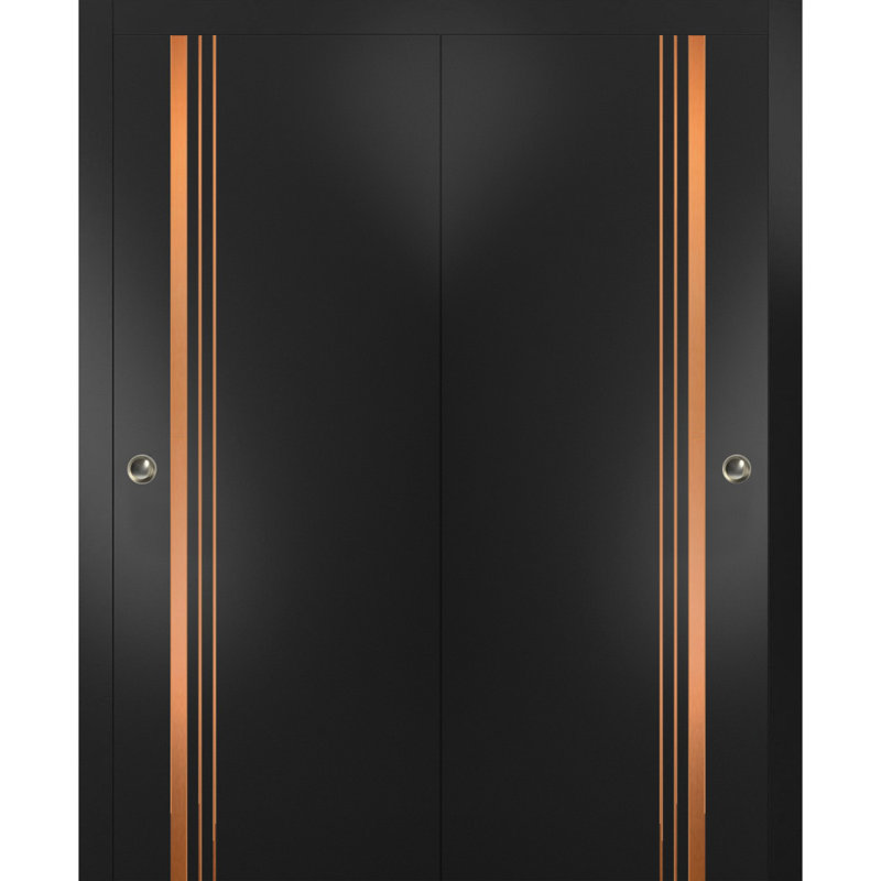 Portes de placard coulissantes à panneaux en bois, Noir mat, 84 po x 84 po
