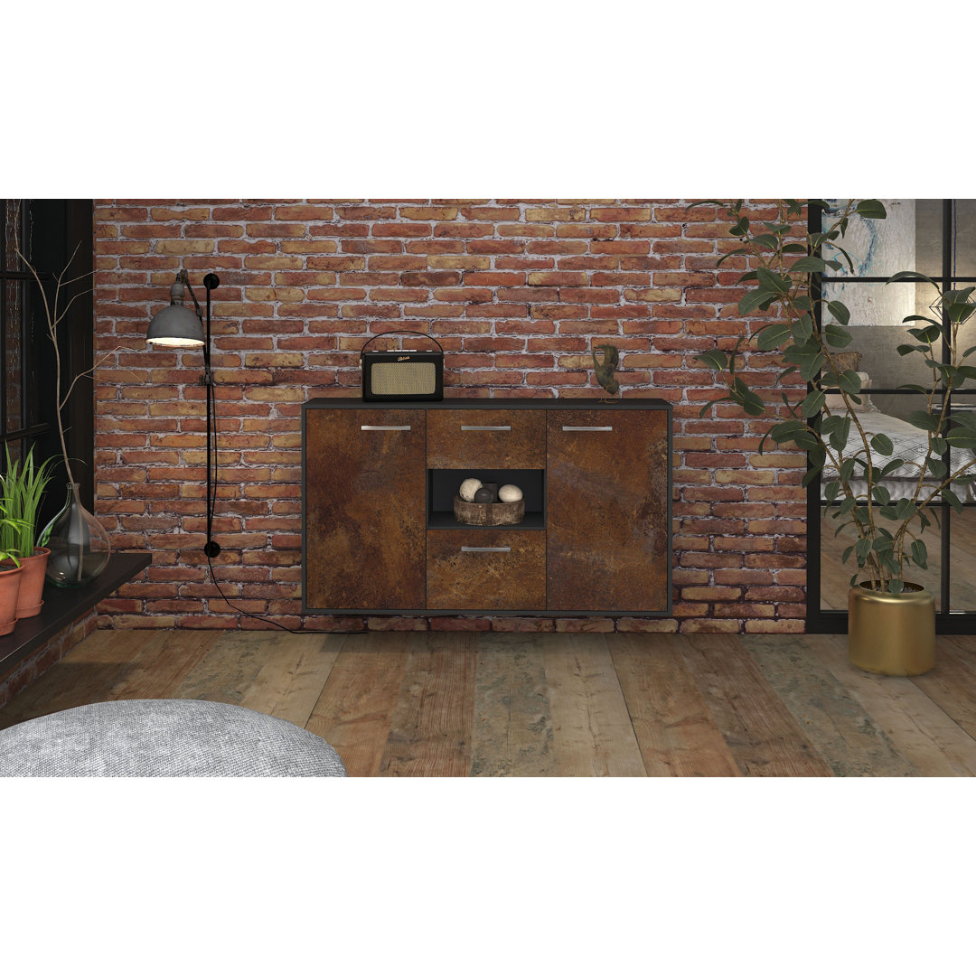 Sideboard Pasadena, Farbe: Mint/Weiss, Fliegend/Metallgriffe, Größe: 136x79x35cm