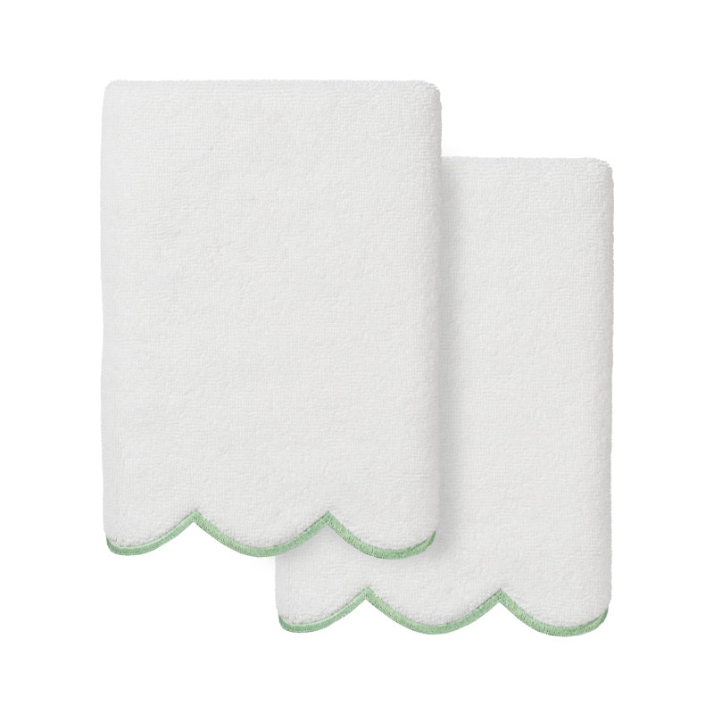  Ensemble de serviettes 100% coton turque ADORNIA, Blanc/vert, Ensemble de 2 essuie-mains