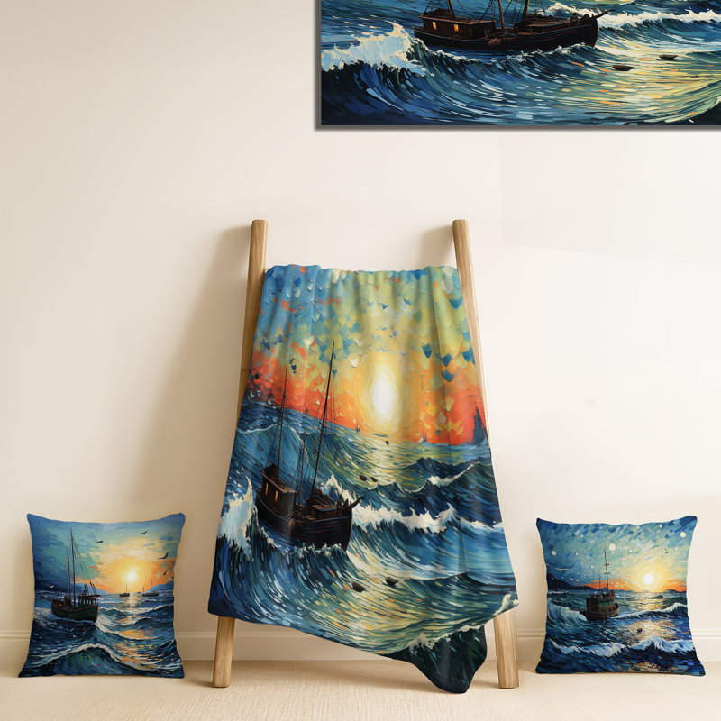 Ensemble de couverture et oreiller Vangogh Seascape With Fishing IV - Vangogh, Couverture seulement (1 pièce)