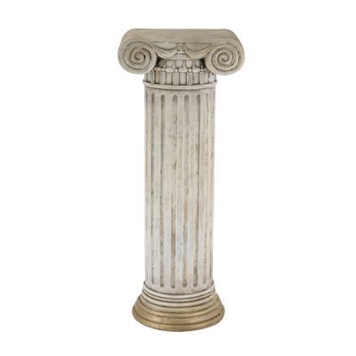 13X10x31" Antique White Magnesium Pedestal Stand With Ribbed Column Design And Gold Base