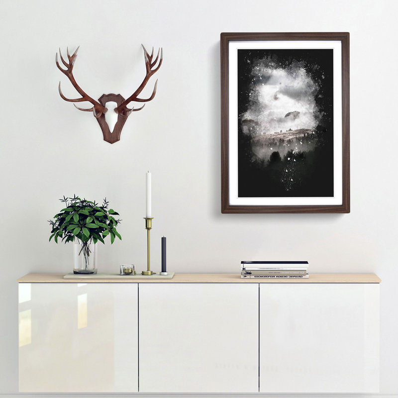 Mist Over Wurzjoch In Italy Paint Splash - Picture Frame Graphic Art, 33cm H x 24cm W x 2cm D, Walnut Framed