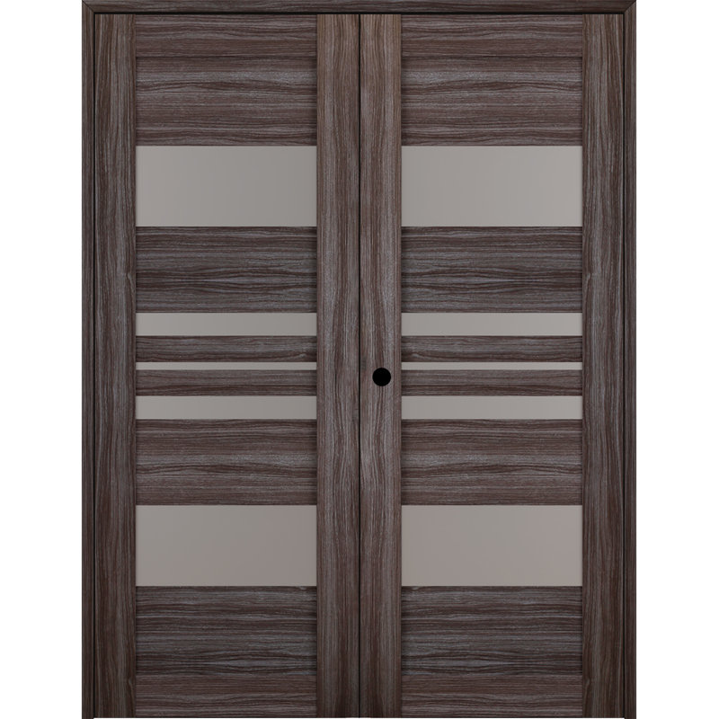 48 in. Brown/Gray Oak Composite Prehung French Door with Frosted Glass