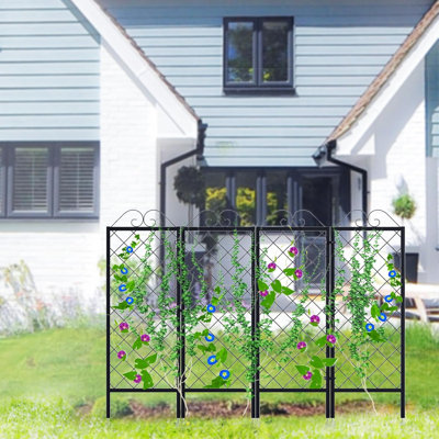2 Pack 53.5 Inch Powder Coated Metal Garden Trellis, Rustproof Climbing Vine Support with Aluminum Ground Stakes