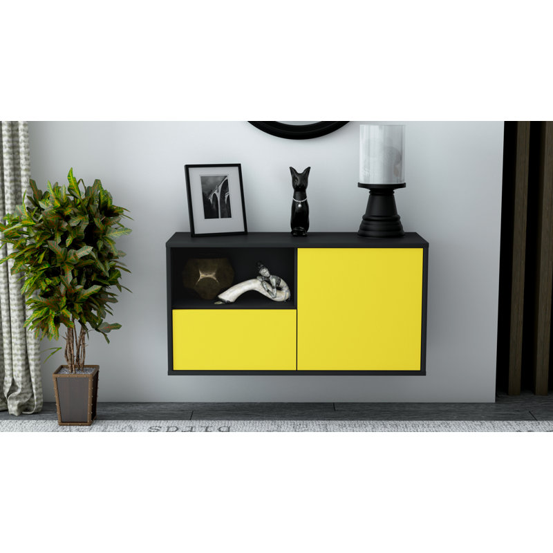 Haimes Unfinished Floating TV Stand, Yellow