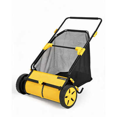 Manual Push Lawn Sweeper - 21 Inch, 3.5 cu ft Heavy-Duty Mesh Bag, 10-Position Adjustable Height, Wheel-Driven Leaf & Yard Collector - Yellow