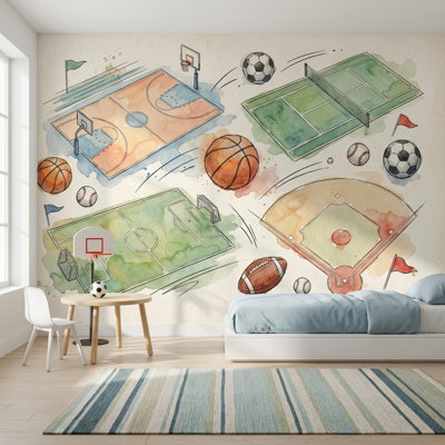 Sports Illustration Wallpaper Watercolor Abstract Wall Mural