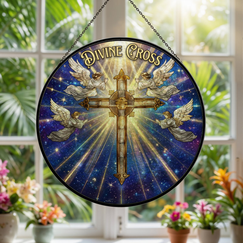 Panneau de vitrail 12 "H Divine Cross, H 12 po x l 12 po