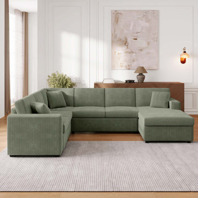 Canapé modulaire moderne en U avec méridienne et coussins décoratifs