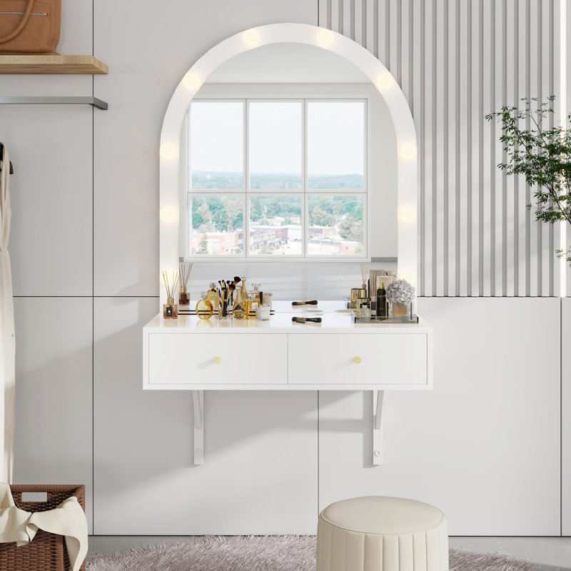 Meuble-lavabo flottant avec miroir et 3 lumières de couleur Space, Blanc