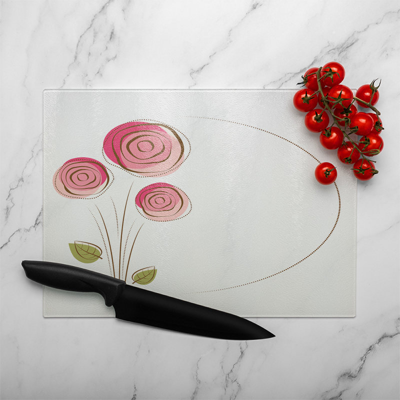 Rose Drawing Glass Chopping Board