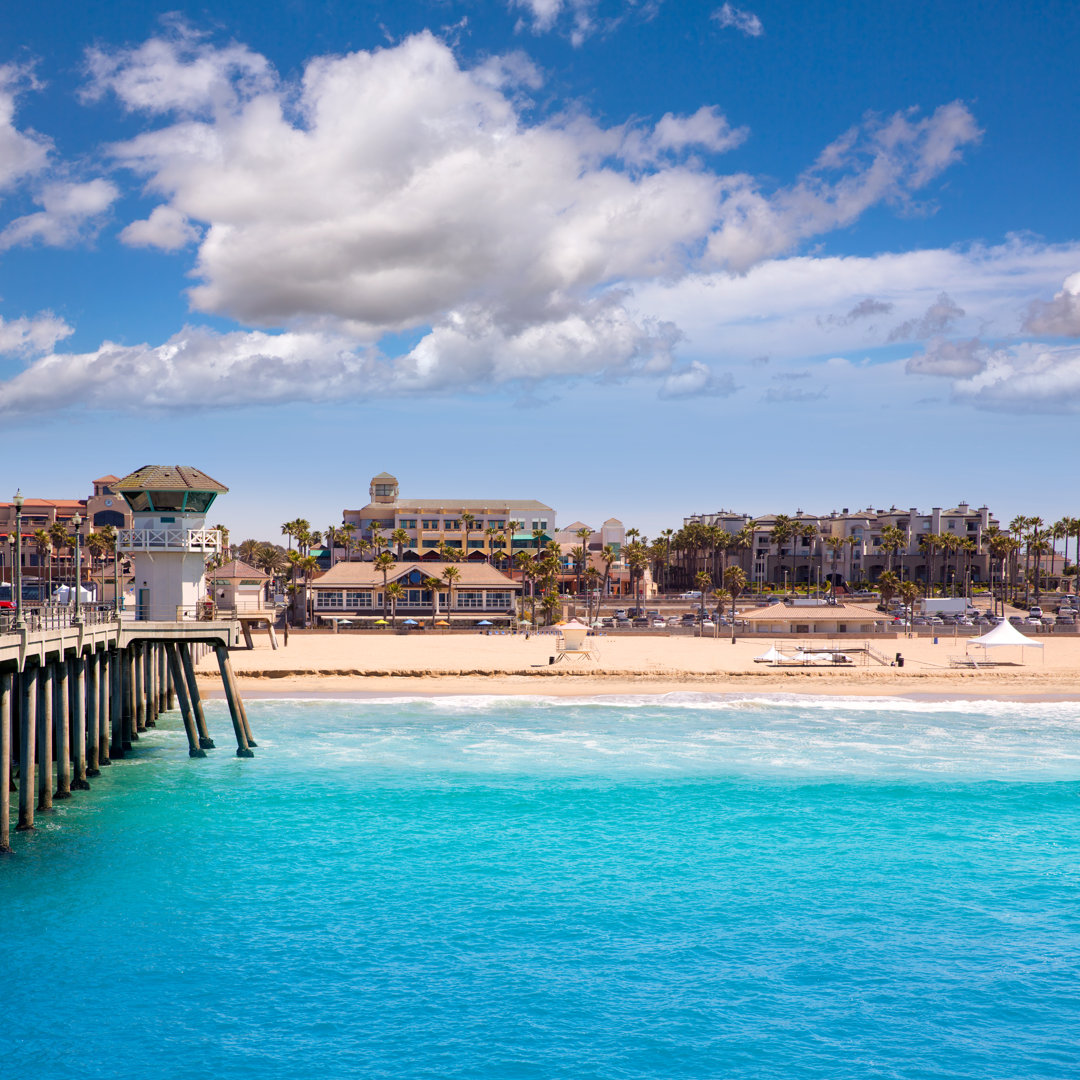 Leinwandbild Huntington Beach Surf City USA Pier mit Rettungsschwimmerturm