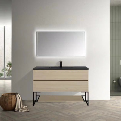 Villano 48 po L x 19 po P 2 tiroirs Meuble-lavabo autoportant avec évier simple et Comptoir en Quartz noir d'ingénierie