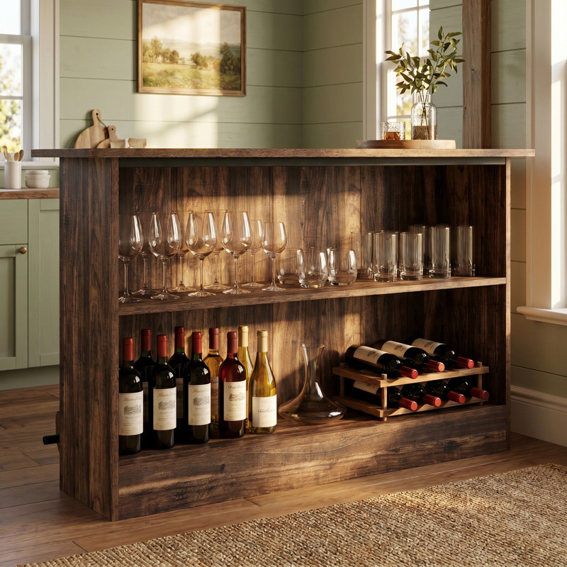 Bar Home avec tablettes à 2 niveaux, Marron foncé