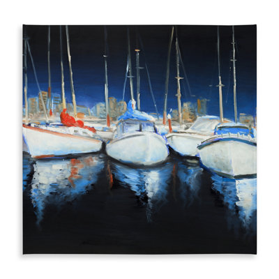 Evening at the Marina Blue Boat Tablecloth for Home Decor