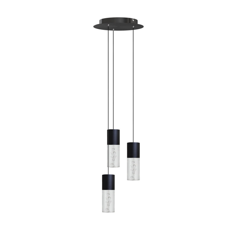 Luminaire suspendu cylindrique à 3 lumières DEL Andromedae, Noir