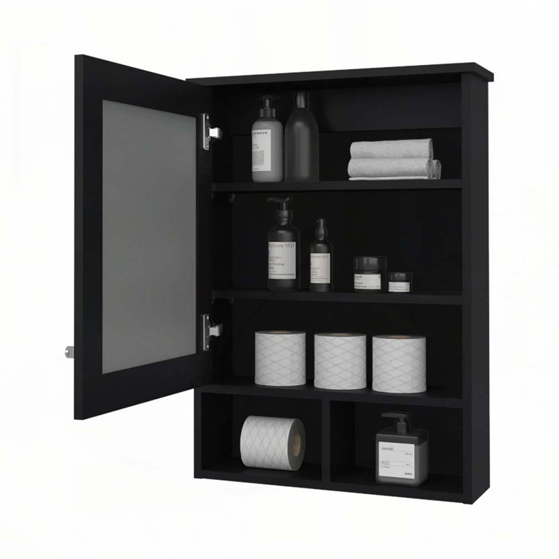 Pharmacie avec porte et miroir inclus, Noir