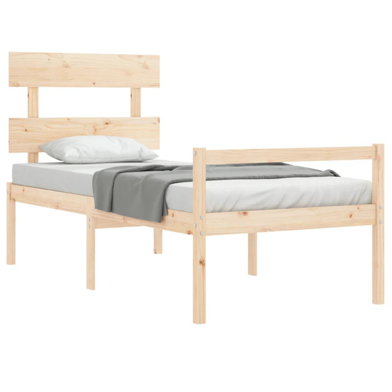 Bed Frame with Headboard, Brown, Single (3')