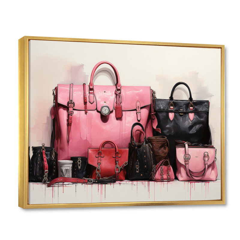 " Pink Designer Bags Glamour I ", H 30 po x l 40 po x P 1,5 po, Cadre flottant doré