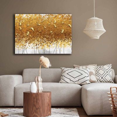 Art mural abstrait oiseau doré - 39,4 po x 27,6 po