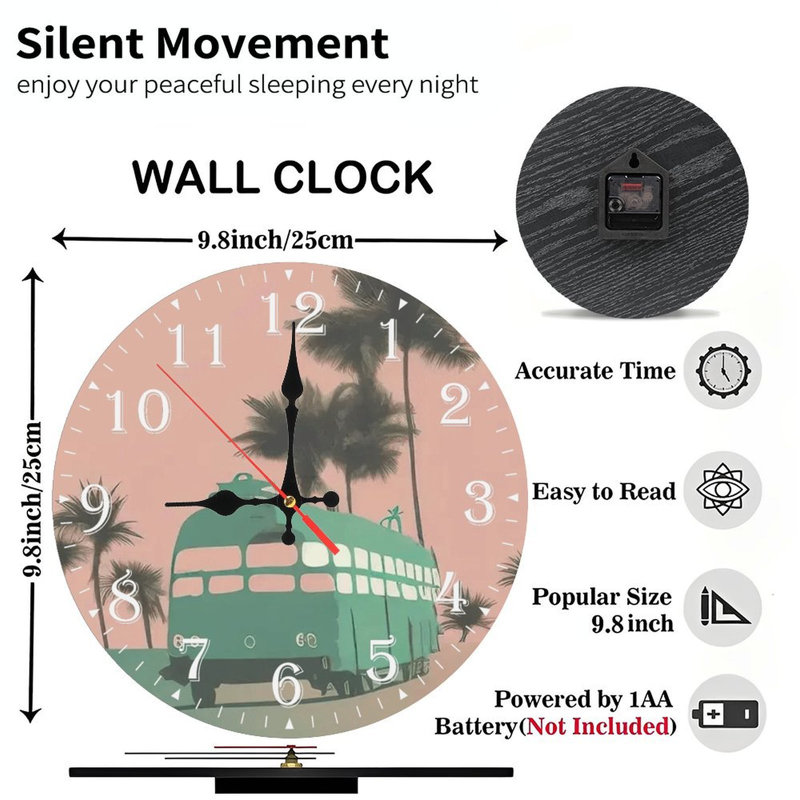Horloge murale en bois 10 po, mouvement silencieux, à piles (piles AA non incluses), décor artistique, parfait pour les décorations