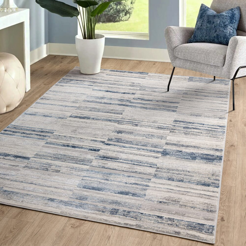 Anandita Stripe Blue Area Rug, Rectangle 120 x 160 cm