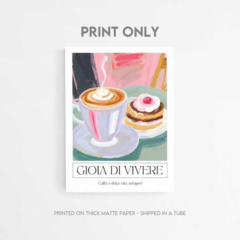 «Gioia di Vivere Café», impression d'art café moderne italien, H 56 po x l 42 po, Impression encadrée avec passe-partout