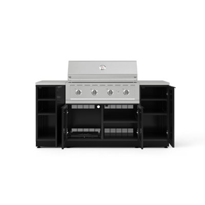 Ensemble d'armoires pour l'extérieur en aluminium noir 6 pièces avec 1 porte