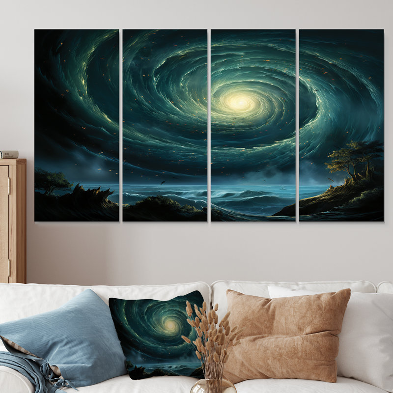 «Green Green Hole Celestial - Planets», art mural 4 pièces, H 32 po x l 64 po