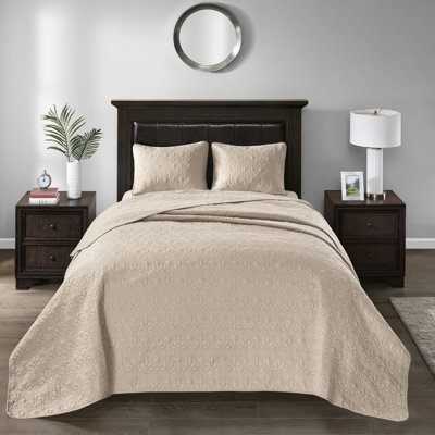 Khaki King Bedspread - 90% Cotton Filling 100% Microfiber Reversible With Quilting Oversized For A Better Fit 2 Shams Included Pre-Washed Assurance Prime Extra Graceful Fascination Fits Deep