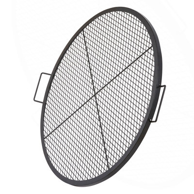 36" Round Heavy-Duty Steel Fire Pit Grill Grate, Portable Campfire BBQ Cooking Grid with Handles (Black)