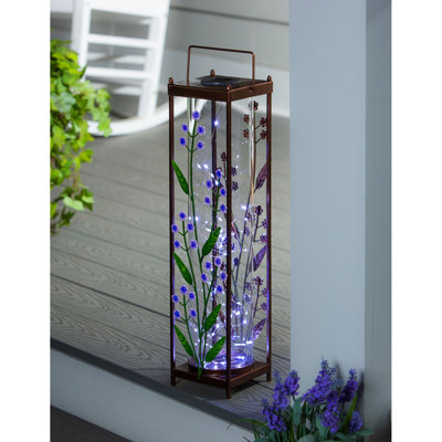 Lanterne solaire 22,5 "H, fleurs sauvages mauves