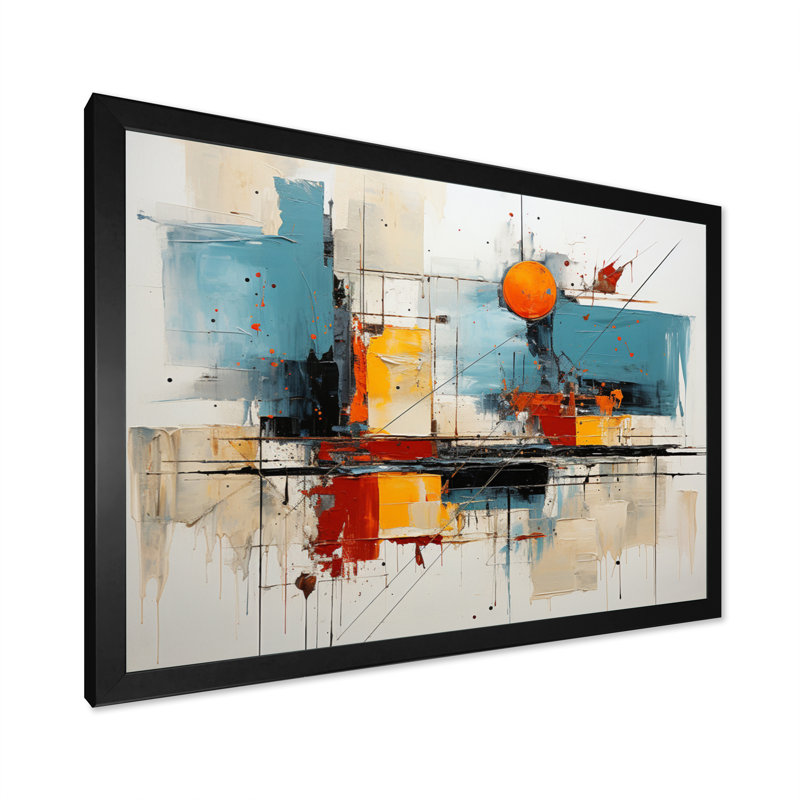 Grand art mural bleu sarcelle à flux audacieux - Dams, Cadre simple noir, H 12 po x l 20 po x P 1 po
