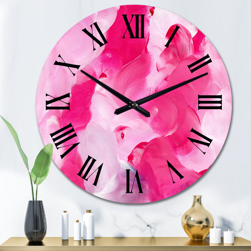 Fuchia et nuages liquides roses - horloge murale moderne, Grand