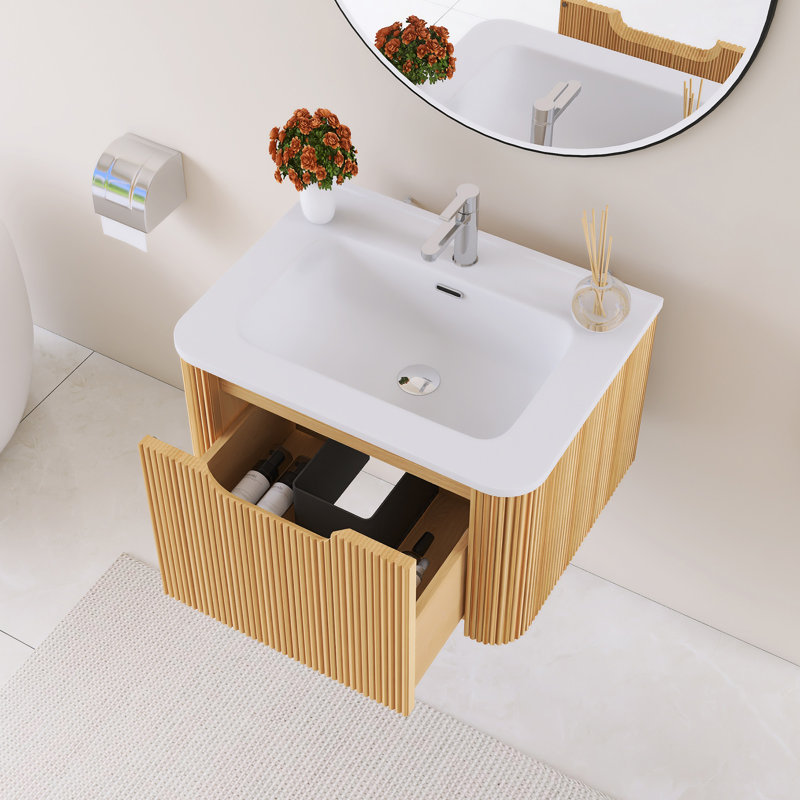 Meuble-lavabo simple 24 po avec comptoir intégré en céramique blanche, 24"