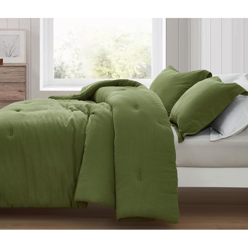 Breeze Cotton Gauze Comforter Bedding Set, Olive, Twin XL Comforter + 1 Standard Sham