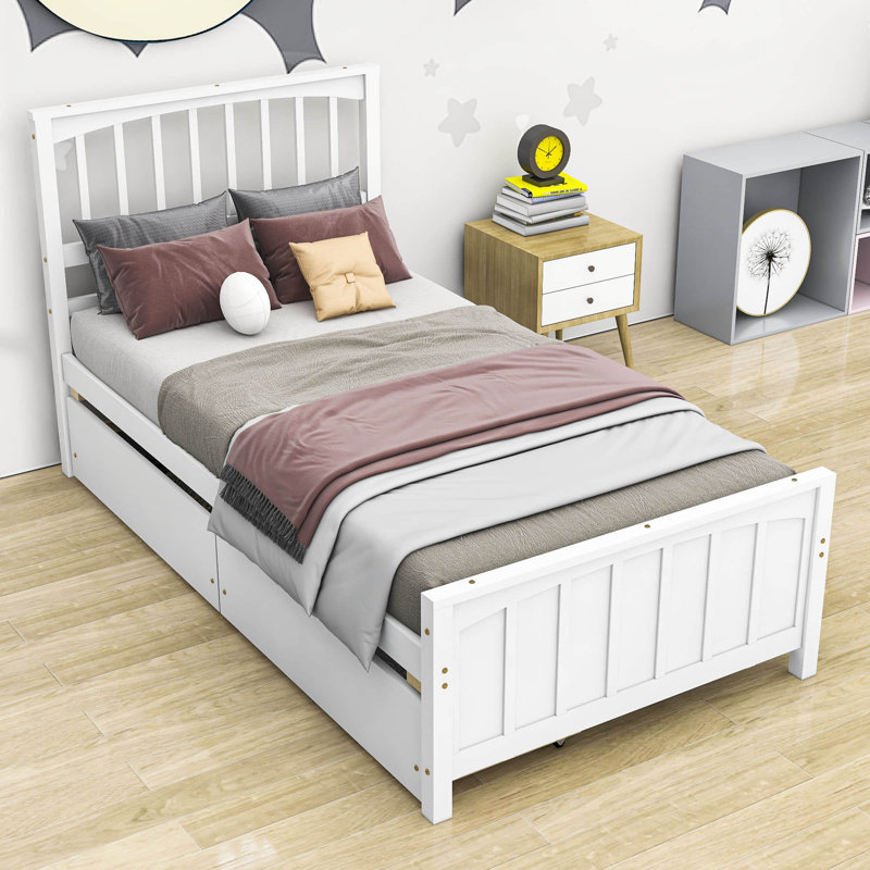 Lit plateforme simple avec tiroirs et rangement, Blanc