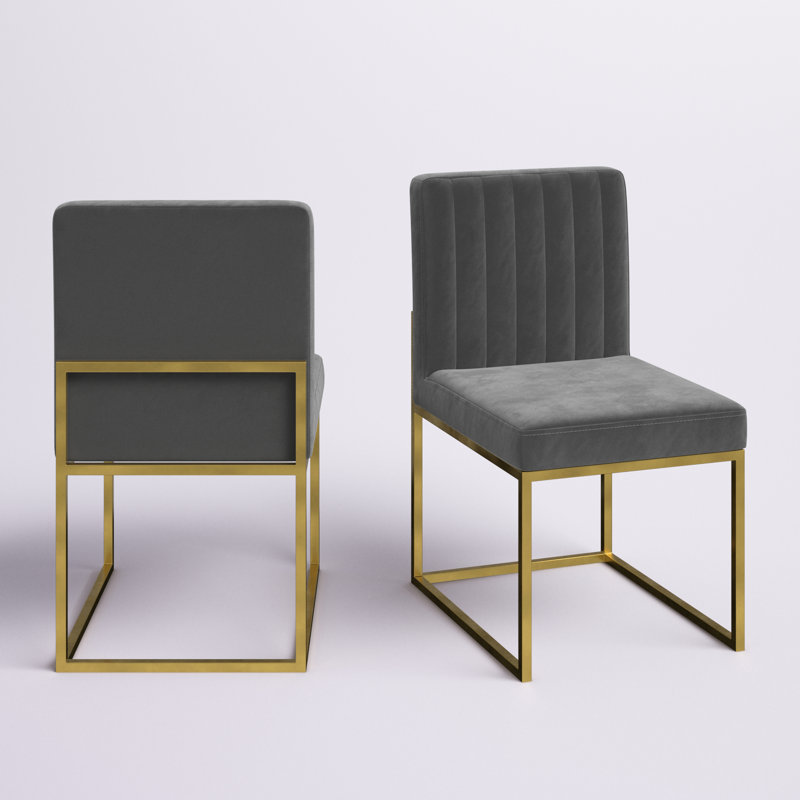 Amberdawn 18.5'' H Velvet Upholstered Side Chair, Grey Velvet, Gold