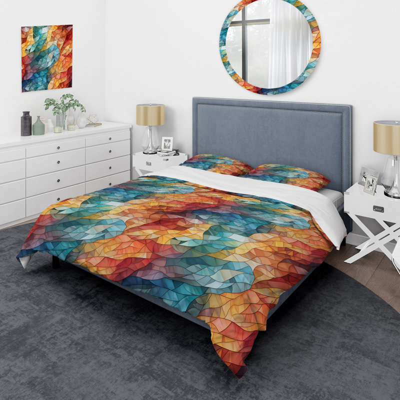 Literie en mosaïque de verre multicolore, Housse de couette pour très grand lit et 2 très
