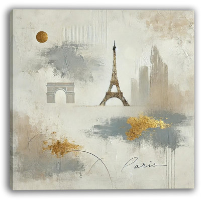 Impression sur toile Golden Paris Dream - Tour Eiffel et conception de l'Arc de Triomphe