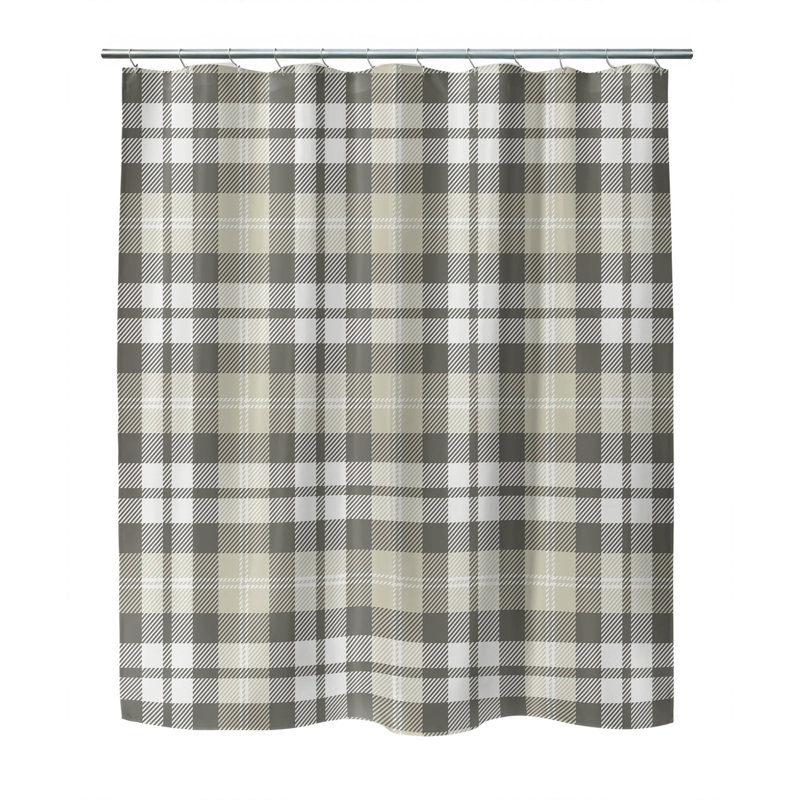 Gen Plaid Ultra-Thin Lightweight Shower Curtain, Tan/Charcoal