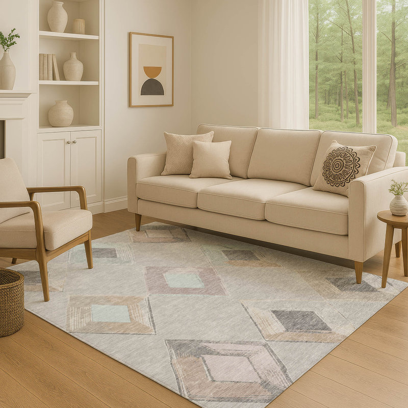 Tapis géométrique de qualité supérieure lavable à la machine Ansley, Rectangle 10 pi x 14 pi