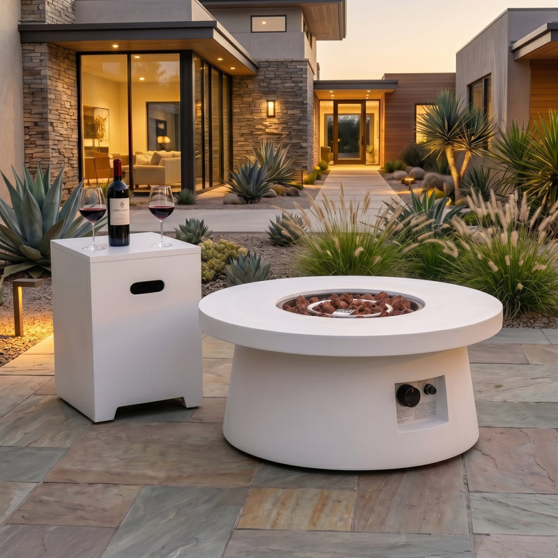 Table de foyer d'extérieur en forme de champignon de 30 pouces, foyer d'extérieur au gaz de 50 000 BTU avec pierres de lave et certification CSA, blanc moderne pour patio
