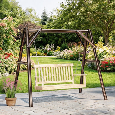 Portique balançoire en bois de sapin carbonisé pour deux places, 53,1 L x l 78,7 po x H 67,7 po, peut supporter 660 lb