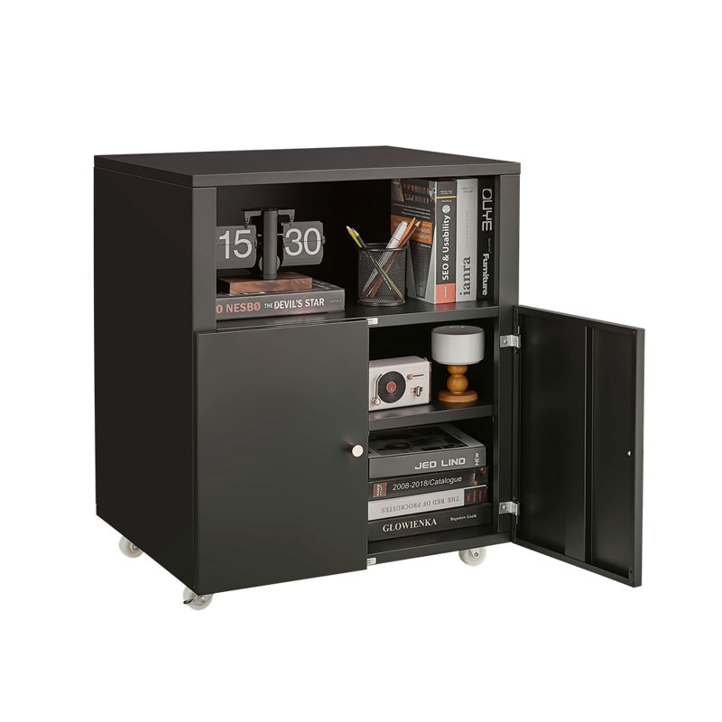 Support d'imprimante de bureau avec roulettes, Noir, noir, noir, noir