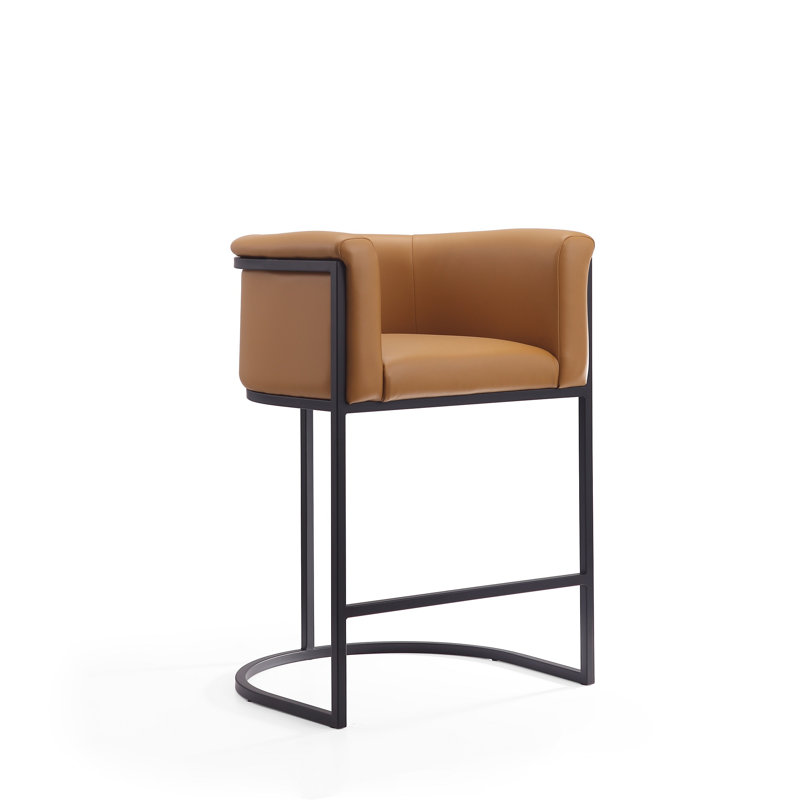 Cosmopolitan Mid-Century Modern Vegan Leather Upholstered Metal Counter Stool in Camel, Counter Stool (25.5" Seat Height)