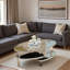 Silver Mirrored Glass Oval Coffee Table With Double-layer Design, Acylic Legs And Crystal Decor