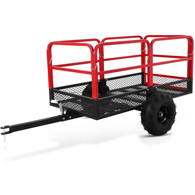 Heavy Duty Steel Garden Dump Cart, 1500 lbs Capacity – 22 Cu Ft Utility Trailer with 2 Wheels, Tow Behind Wagon for Lawn Mower, Tractor, ATV, UTV – Red+Black