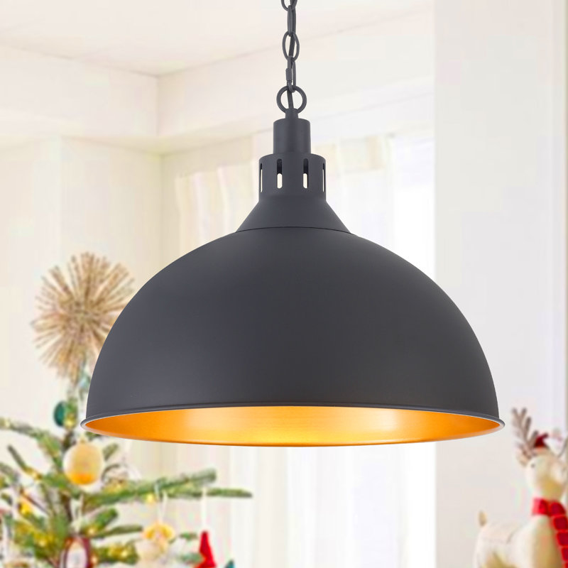 Abrahamson 1 - Light Black Kitchen Island Industrial Large Dome Pendant Light For Dining Room Bedroom Hallway - 17.72" H x 19.69" W